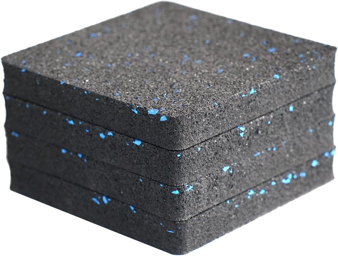 Treadmill Mat Pads, Exercise Equipment Mat-Non Slip Rubber Treadmill Pad, 0.6″ Thick Rubber Mats for Floor Gym, Hardwood Floors,Carpet Anti Vibration 4 Pack (Blue, 3.9×3.9)