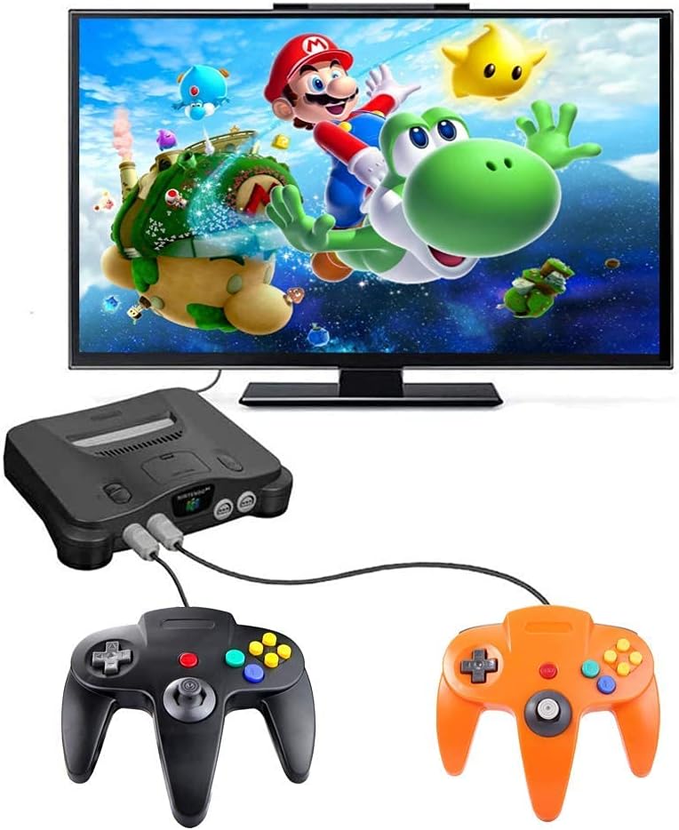 ZeroStory Classic N64 Controller, Wired N64 Controller Joystick with 5.9 Ft N64 AV Cable for N64 Video Game Console (Black and Orange) (Renewed)