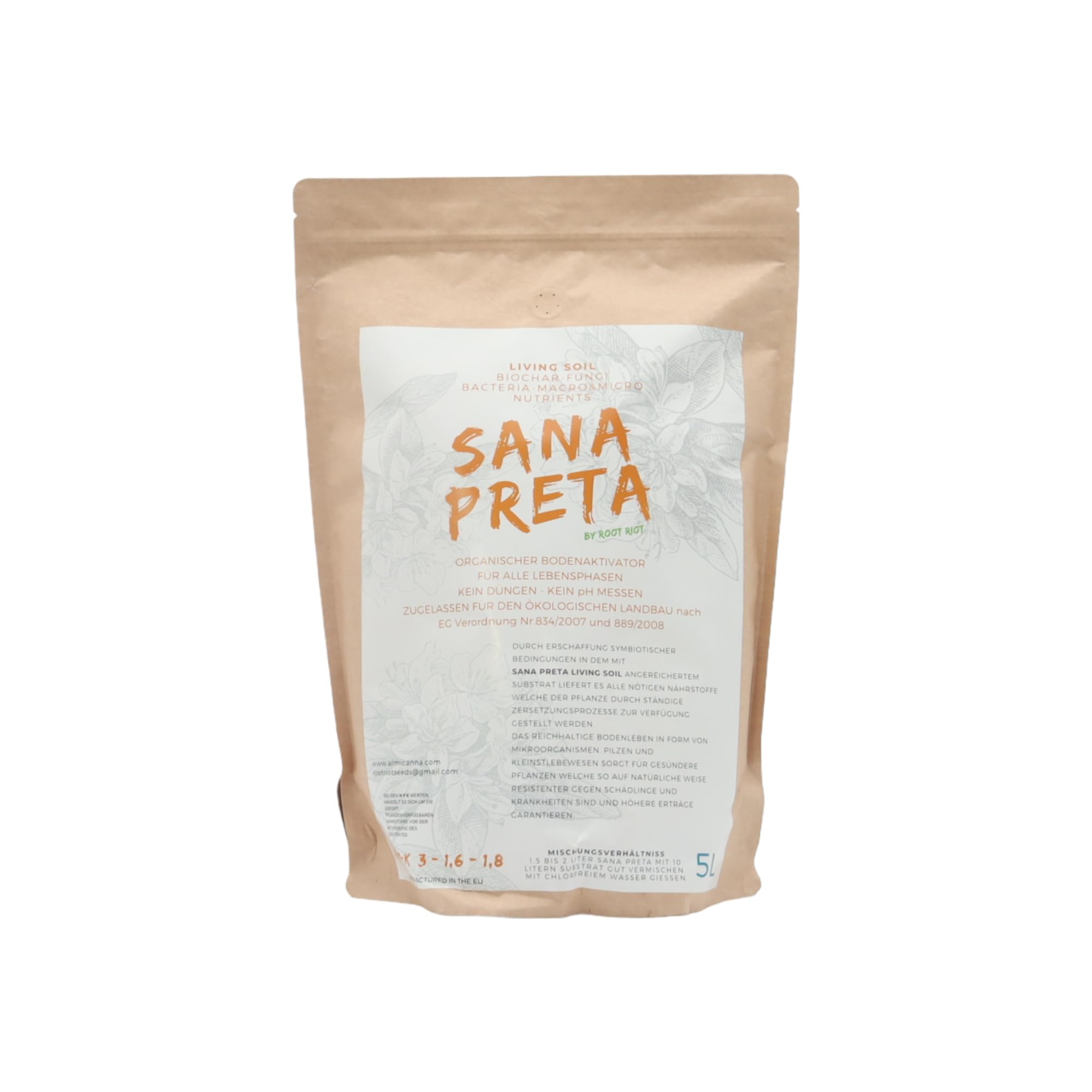 ROOT RIOT: Sana Preta Living Soil 5L - Basis Mix für Living Soil - Organischer Bodenaktivator mit aktivierter Pflanzenkohle, Mykorrhiza & nützlichen Mikroorganismen