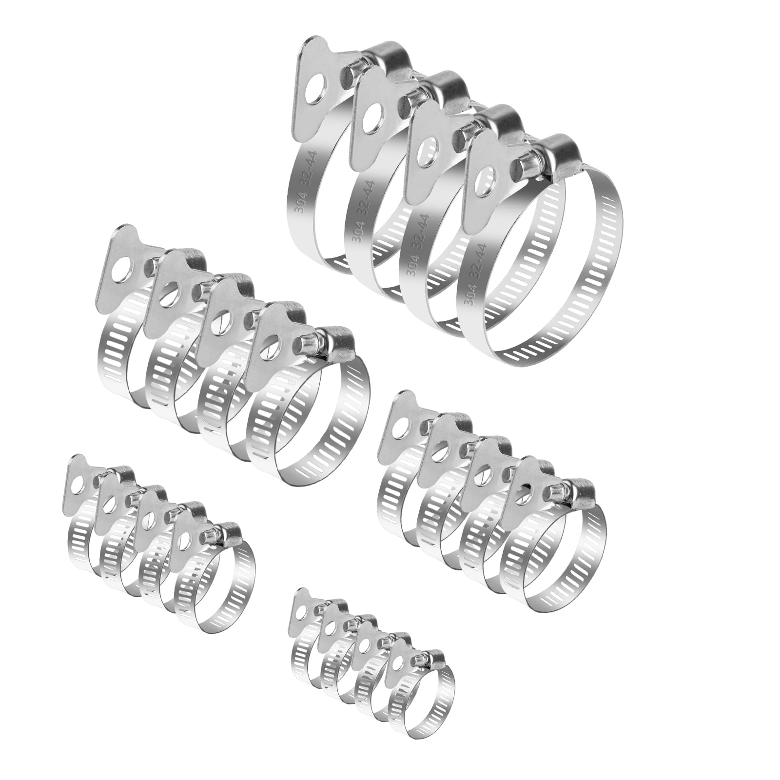 Hose Clamps with Adjustable Handle, Stainless Steel Jubilee Clips, Hose Clips, Adjustable Worm Drive Hose Pipe Clamps Pipe Clips for Flexible Gas Petrol Fuel Line Hose Pipe Tube, 5 Sizes(6-44mm