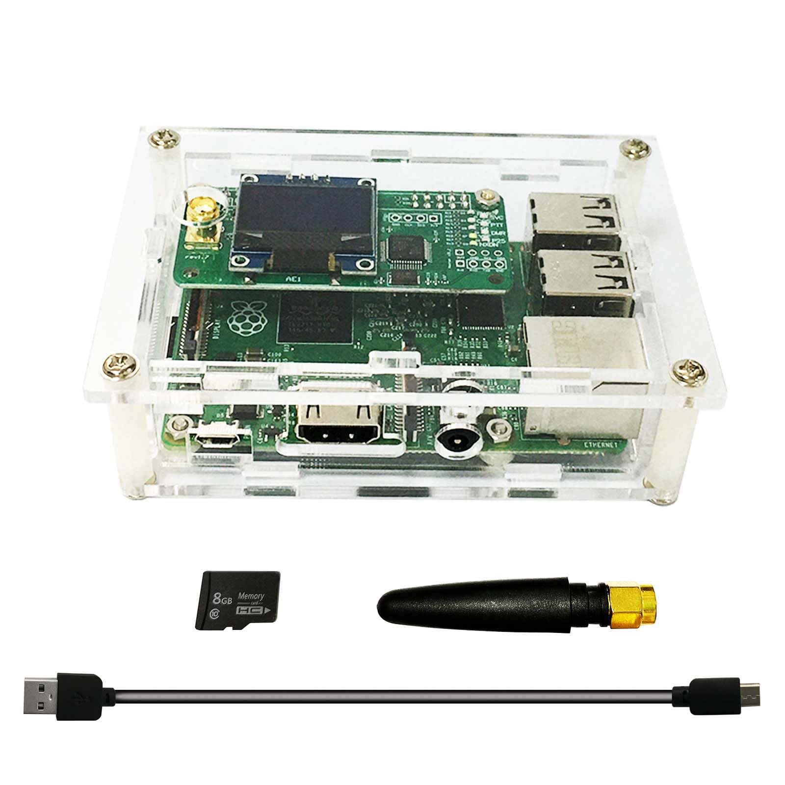 All-New DMR Hotspot Ethernet Port Assembled Radio Station WiFi Voice Modem Support DMR Dstar YSF P25 Fusion Antenna Raspbery Pi Model 2B Two Colors OLED Acrylic Shell