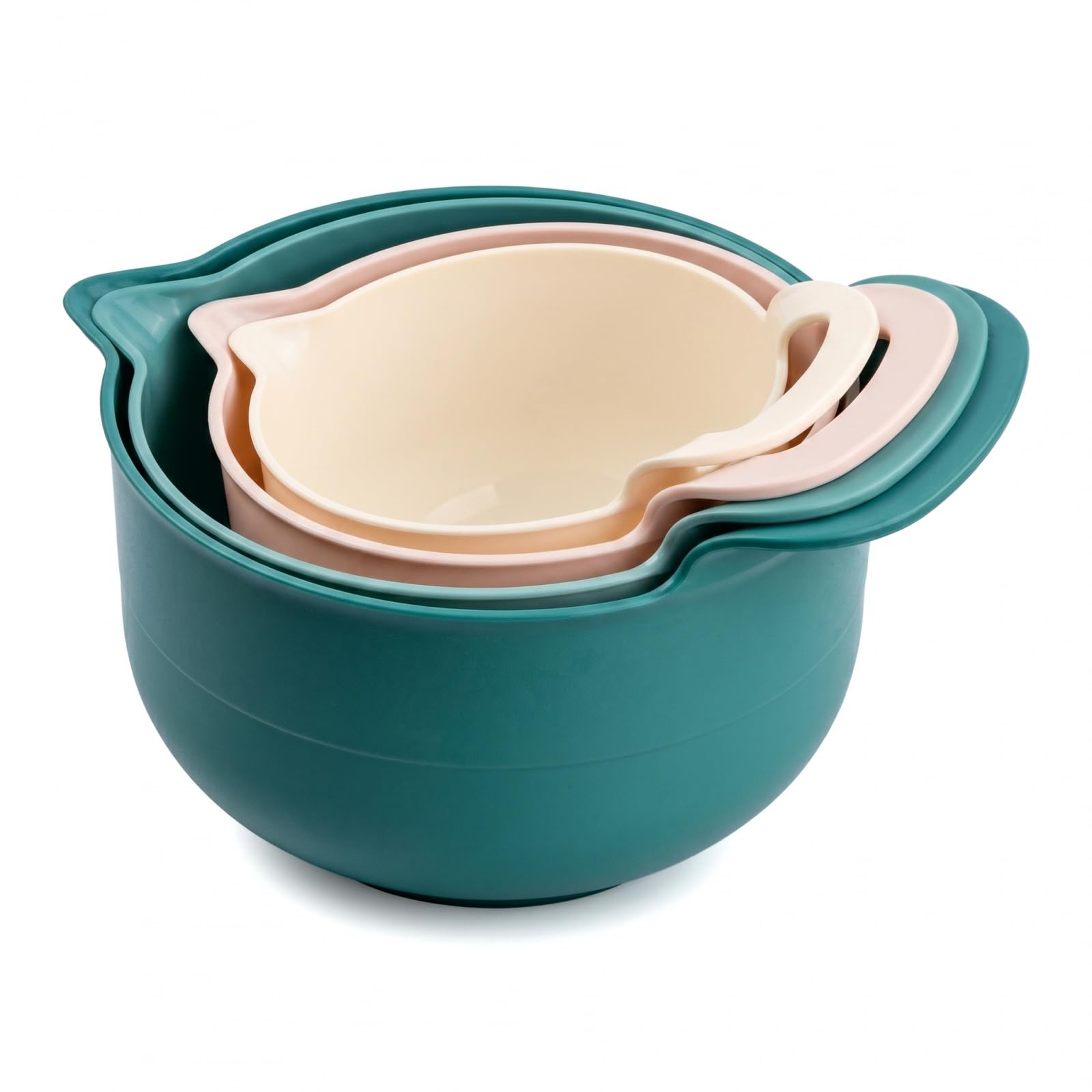 4 Set Ciotole in Plastica, Ciotole per Mescolare Ciotole Plastica, Ciotole Cucina con Beccuccio Fondo Antiscivolo e Manico Impilabili Lavabili in Lavastoviglie