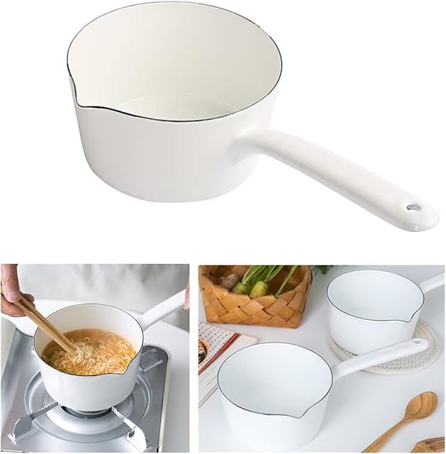 Kisbeibi Sauce Pots, 1.2L Enamel Milk Pan Milk Boiling Porridge Soup Saucepan, Butter Warmer, Milk Pot, induction pot, pot set, with Pour Spout, for Induction, Electric Stoves, Gas Hobs