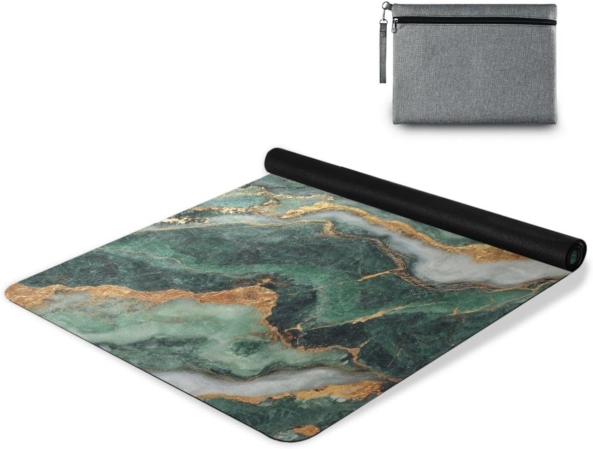 ALAZA Green Gilded Marble Yoga Mat Non Slip Fitness Exercise Mat, Workout Mat for Yoga, Pilates and Floor Exercises
