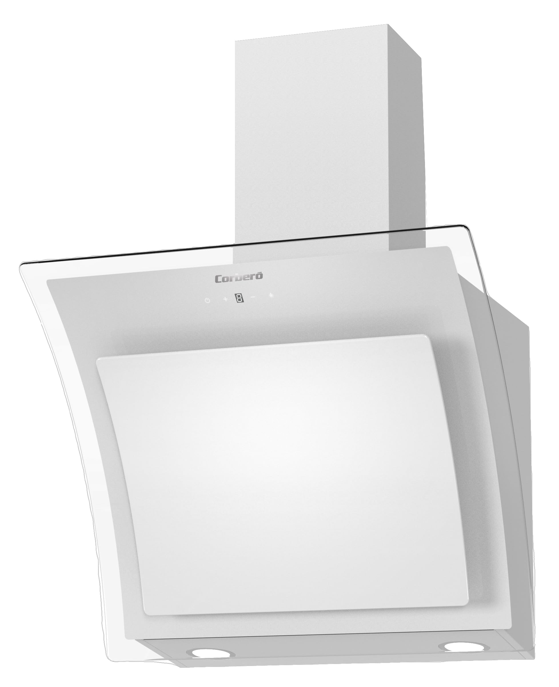 Corberó – Campana Decorativa | 60 cm | Caudal 1000 m³/h | 3 Velocidades | Control Touch | Filtro Aluminio 3 Capas + Filtro Carbón | E.Energética A+ | Cristal Blanco
