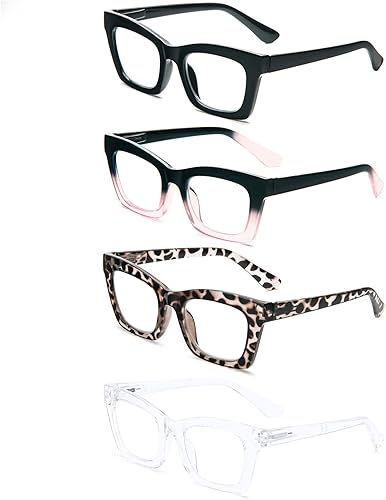 Miniatura 9 de prtcslwd Paquete de 4 lentes de lectura para mujer, estilo Oprah, de gran tamaño, con bisagra de resorte cuadrada, lentes de bloqueo de luz azul