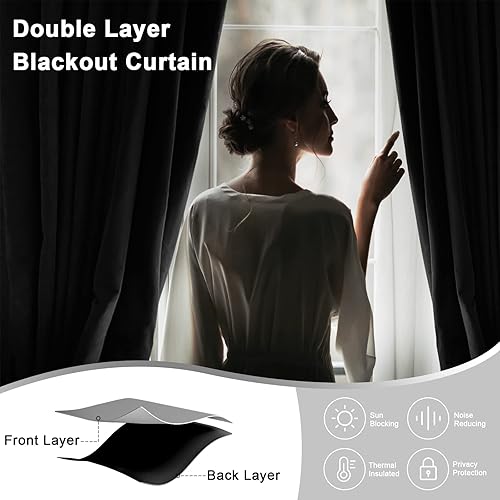 Miniatura 3 de HengDu Cortinas opacas de lino sintético, bloqueo de luz, eficiencia energética y protección de privacidad, doble capa con ojales, cortinas de