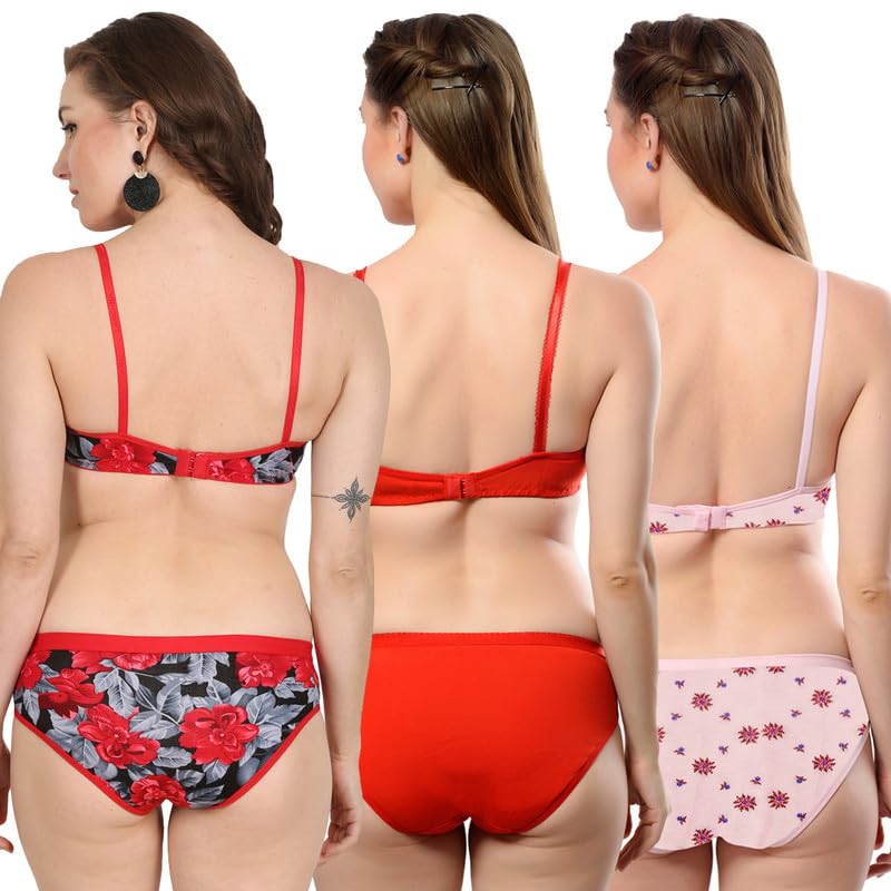 Image of Love Maker Lingerie Set Soft Cotton Bra & Panty Combo of 3 | Women's Innerwear | Women Stylish Cotton Women Bra Panty Set | Women Lingerie for Honeymoon | Fancy Lingerie.