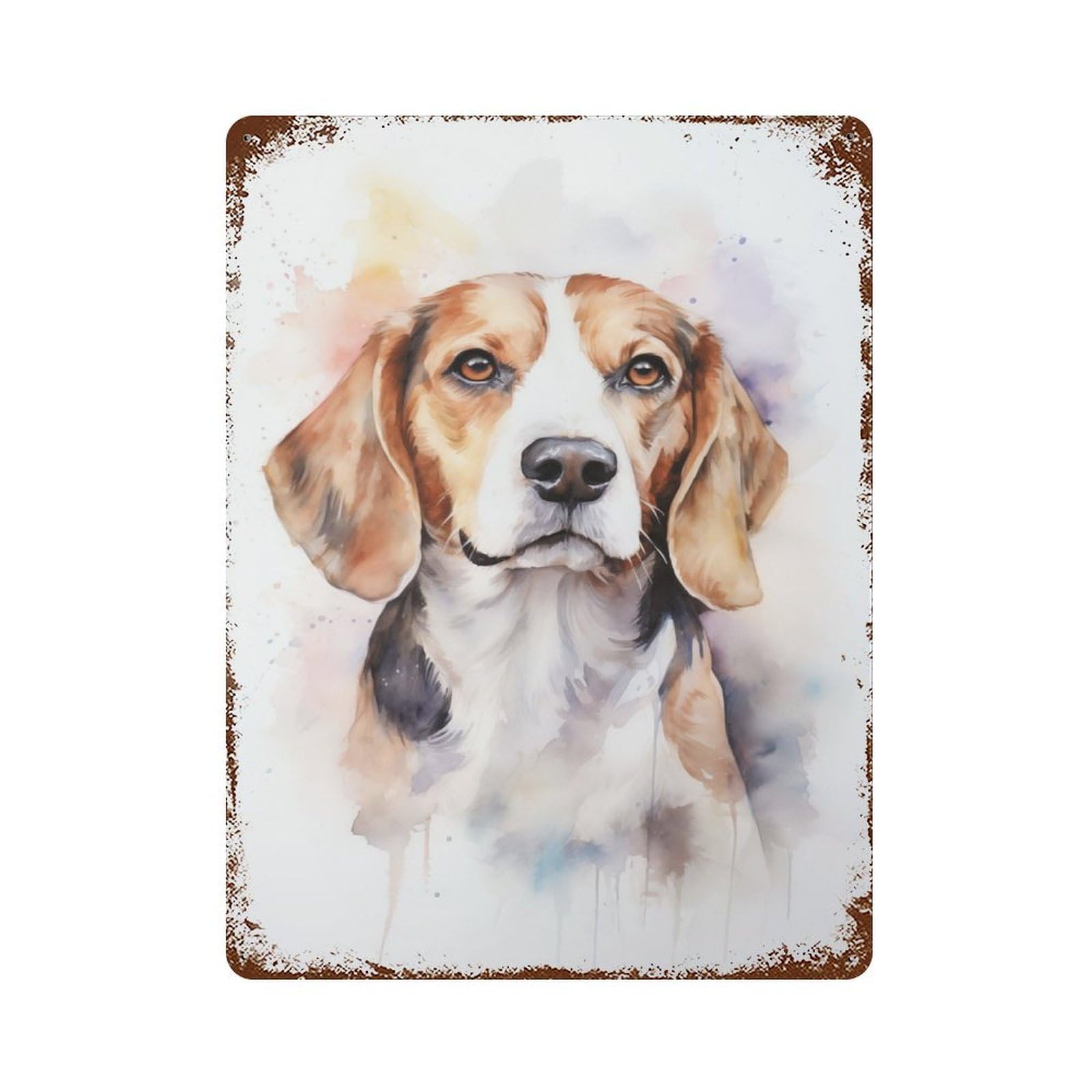 Watercolor Beagle Dog Vintage Rust Metal Sign 15.7"x11.8", Classic Wall Plaque for Basement, Hobby Room And Garage Decor