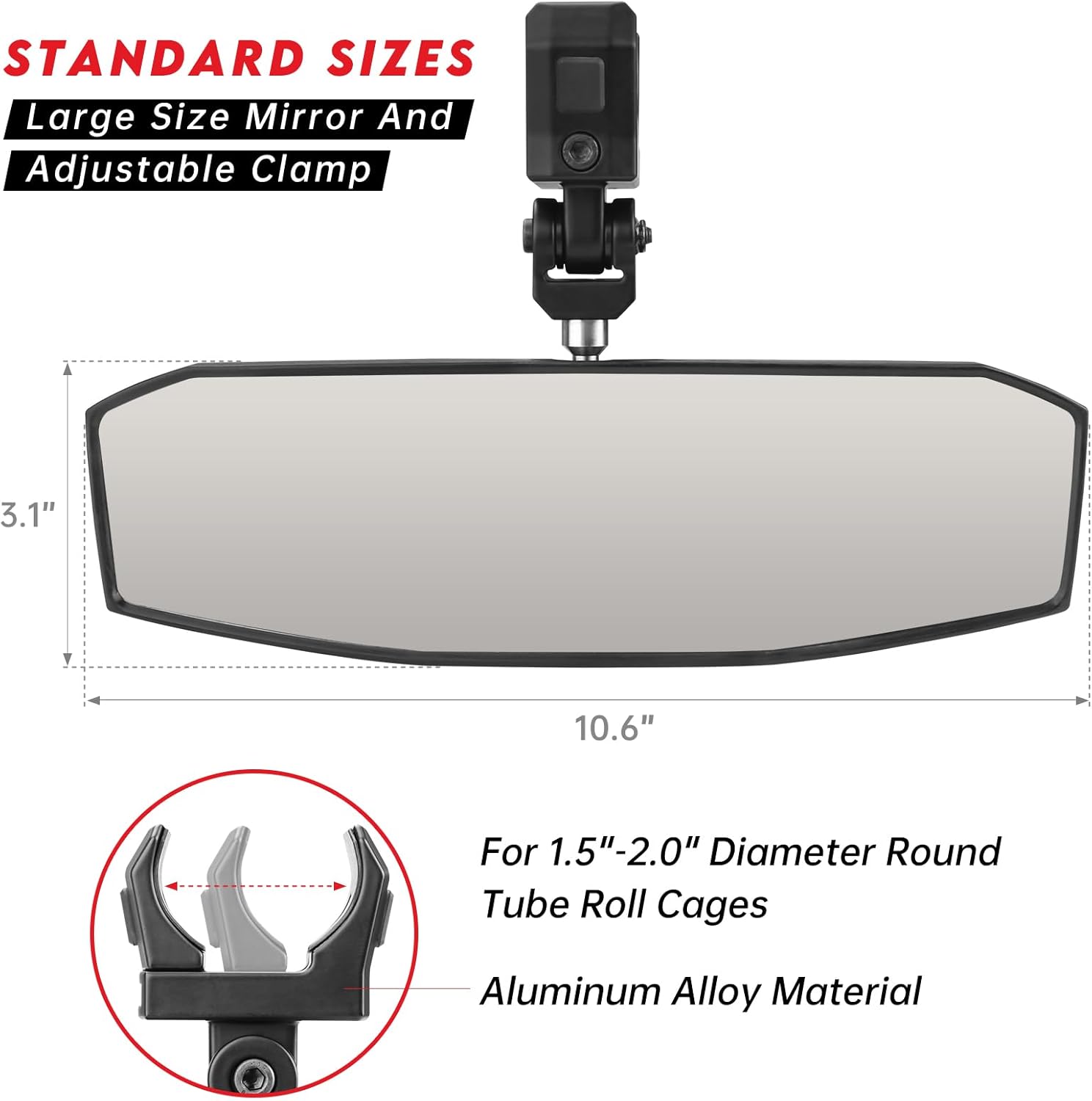 UTV Mirror for 1.5-2.0 Inch Roll Cage, Compatible with Polaris RZR、Can am Maverick、Honda Pioneer Talon SXS、Kawasaki Mule KRX、Yamaha Wolverine YXZ、Kubota RTV、JD Gator、CF Zforce、Segway