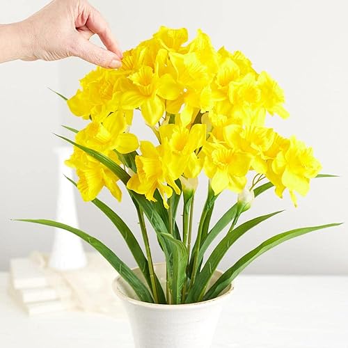 Miniatura 3 de Factory Direct Craft Grupo de 2 arbustos artificiales amarillos para decoración de primavera y arreglos de Pascua