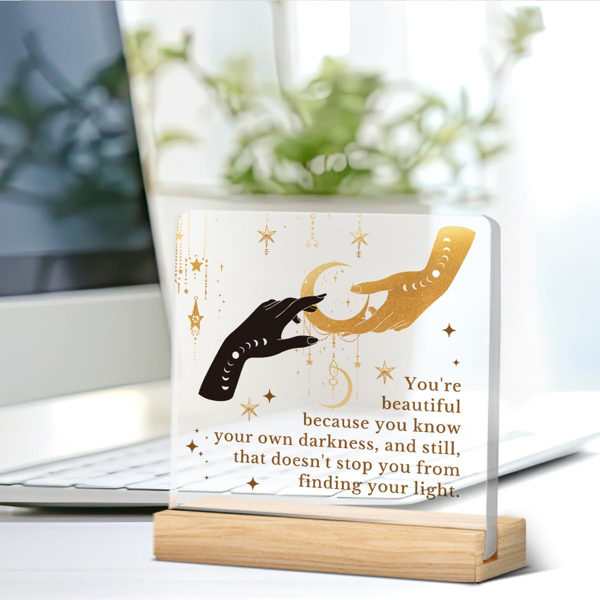 Witchy Gifts for Women Men, Inspirational Gifts for Friend Coworker, Gothic Room Decor, Encouraging Gift, Celestial Wiccan Witch Acrylic Desk Sign Home Decor (4 x 4 Inches)