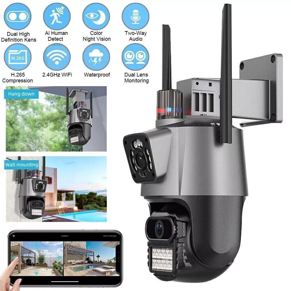 Telecamera IP 8MP 4K esterno WiFi PTZ 2 obiettivo doppio schermo 8X zoom CCTV Applicazione ICSEE 2 Pezzi