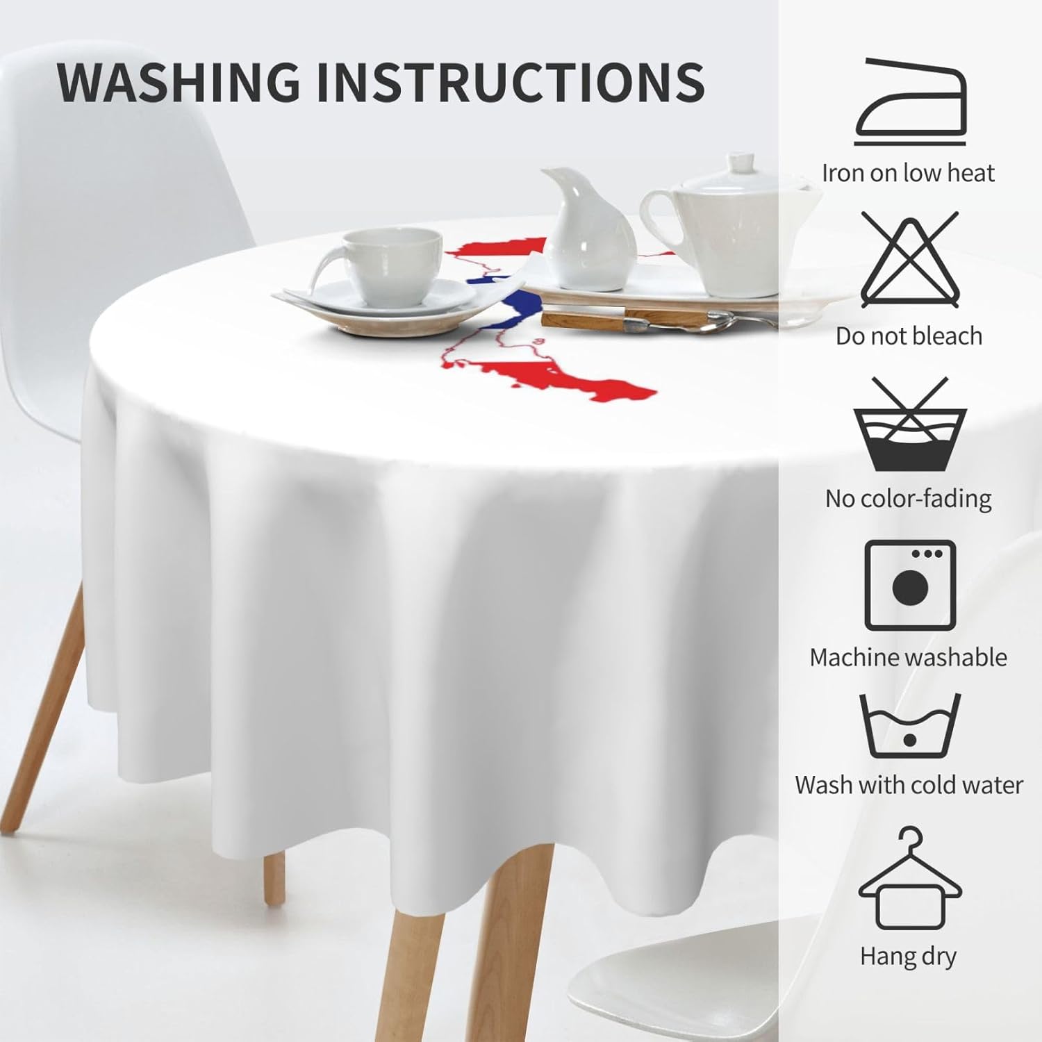 Thailand Flag Map Print Wrinkle Free Dining Table Cover for Birthday Party Farmhouse Tablecloths Up to 60 x 60 Inches