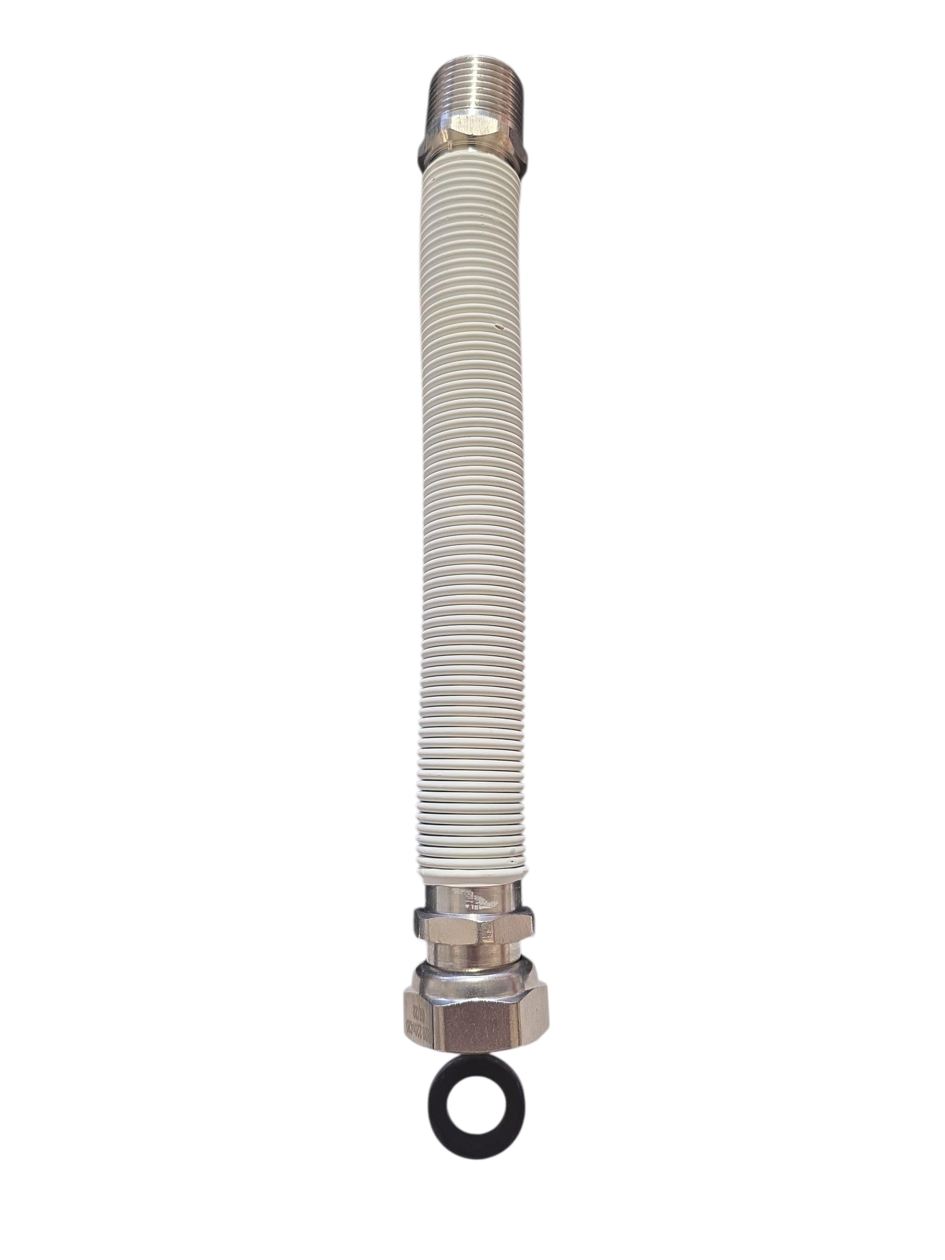 HM | Giunto Acqua Flessibile per Caldaia MF 1/2" e 3/4" Rivestito Bianco Estensibile | Lunghezze da 130 a 420 mm | Resistente Alte Temperature, Guarnizioni Incluse (MF 1/2" 130x220mm)