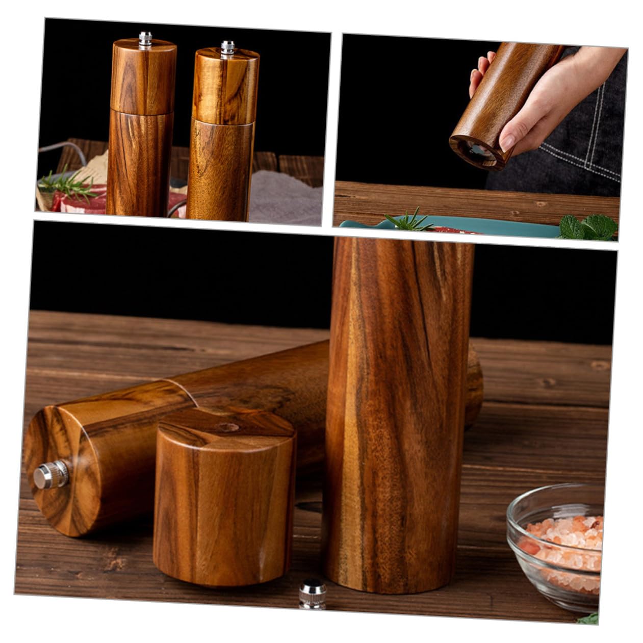Hohopeti Macinapepe e Macinasale Manuale in Acacia con Meccanismo in Resistente e Facile da per Cucina e Barbecue