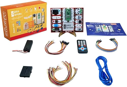 Picobricks Raspberry Pi Pico W Kit de inicio con 12 sensores desmontables y extensa guía de aprendizaje, kit de Raspberry Pi, kit de entrenamiento