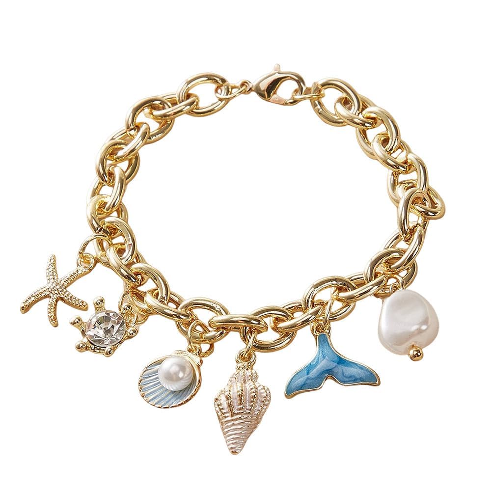 Photo 1 of ***STOCK PHOTO FOR REFERENCE ONLY*** Bohemian Starfish Shell Pearl Conch Charm Bracelet for Women Gold Chunky Cuban Link Chain Boho Mermaid Rhinestone Seashell Pendant Anklet Bracelets Summer Hawaiian Ocean Beach Holiday Trendy Jewelry