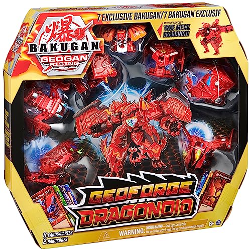 Bakugan GeoForge Dragonoid, 7 en 1 incluye exclusivo dragón de metal verdadero y 6 coleccionables Geogan, juguetes para niños para niños