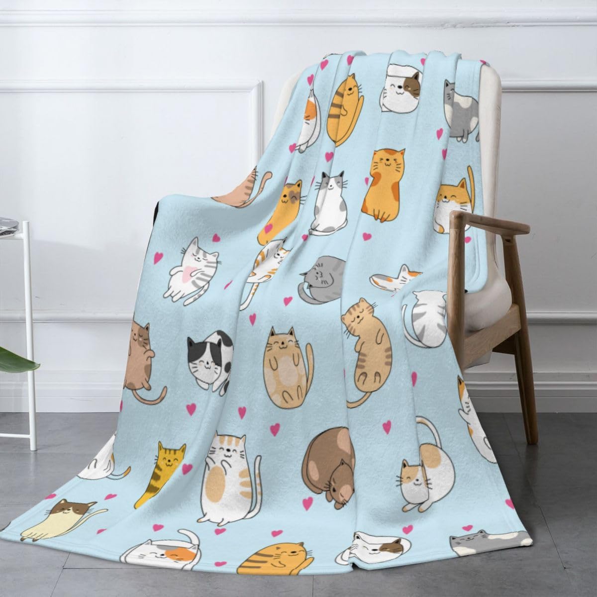 Cute Cat Throw Blanket Cozy Fluffy Plush Blanket Soft Flannel Throw Blanket for Kids Men Women Gift Sofa Bed Couch 50"x40" Christmas