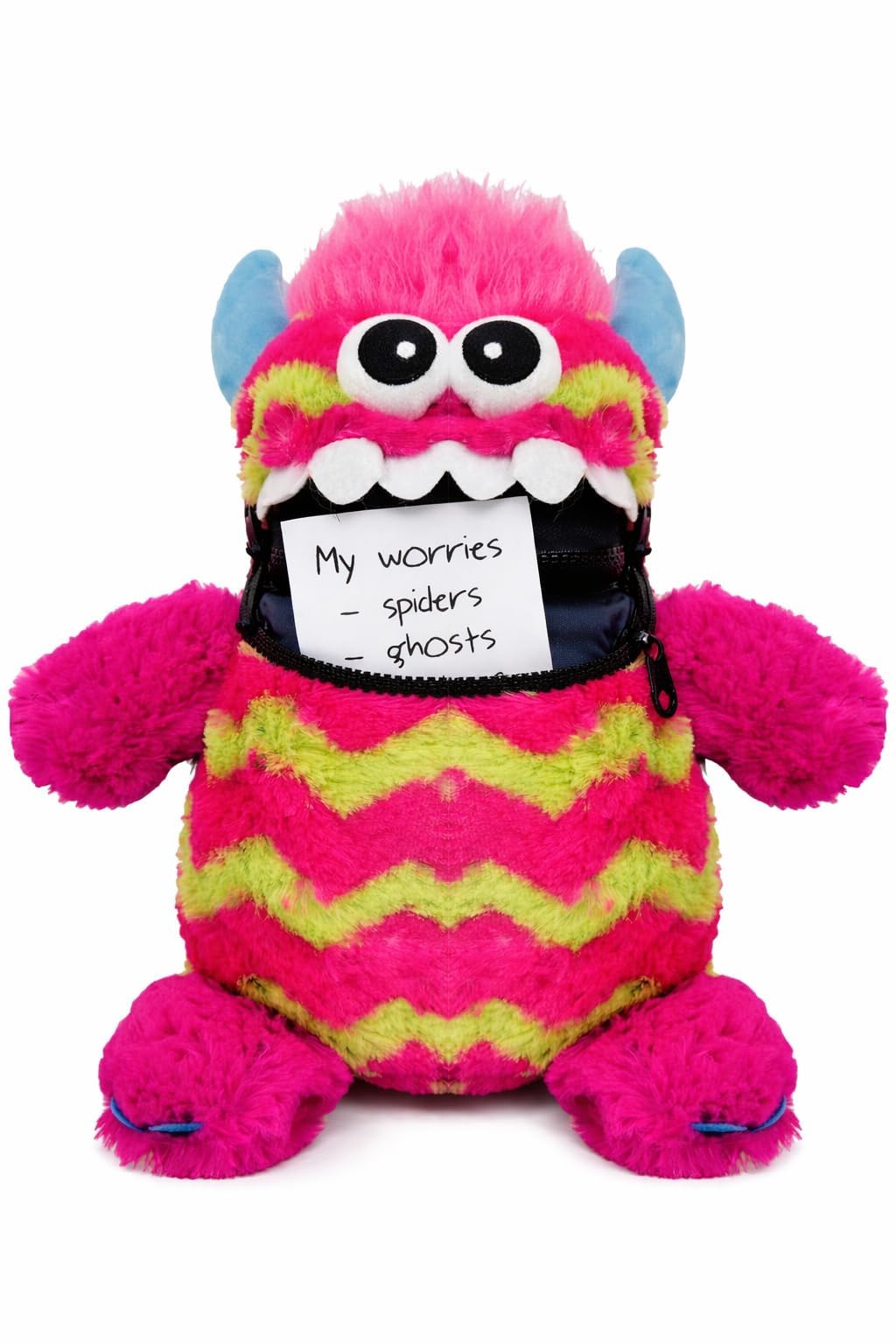 Quickdraw Worry Monster Plush Toy 30cm Pink & Green โ Kids Worry Eater Monster with Zip Mouth, Soft Cuddly Anxiety Comfort Plush for Children, Worry Monster Toy for Bedtime Fears & Emotional Support