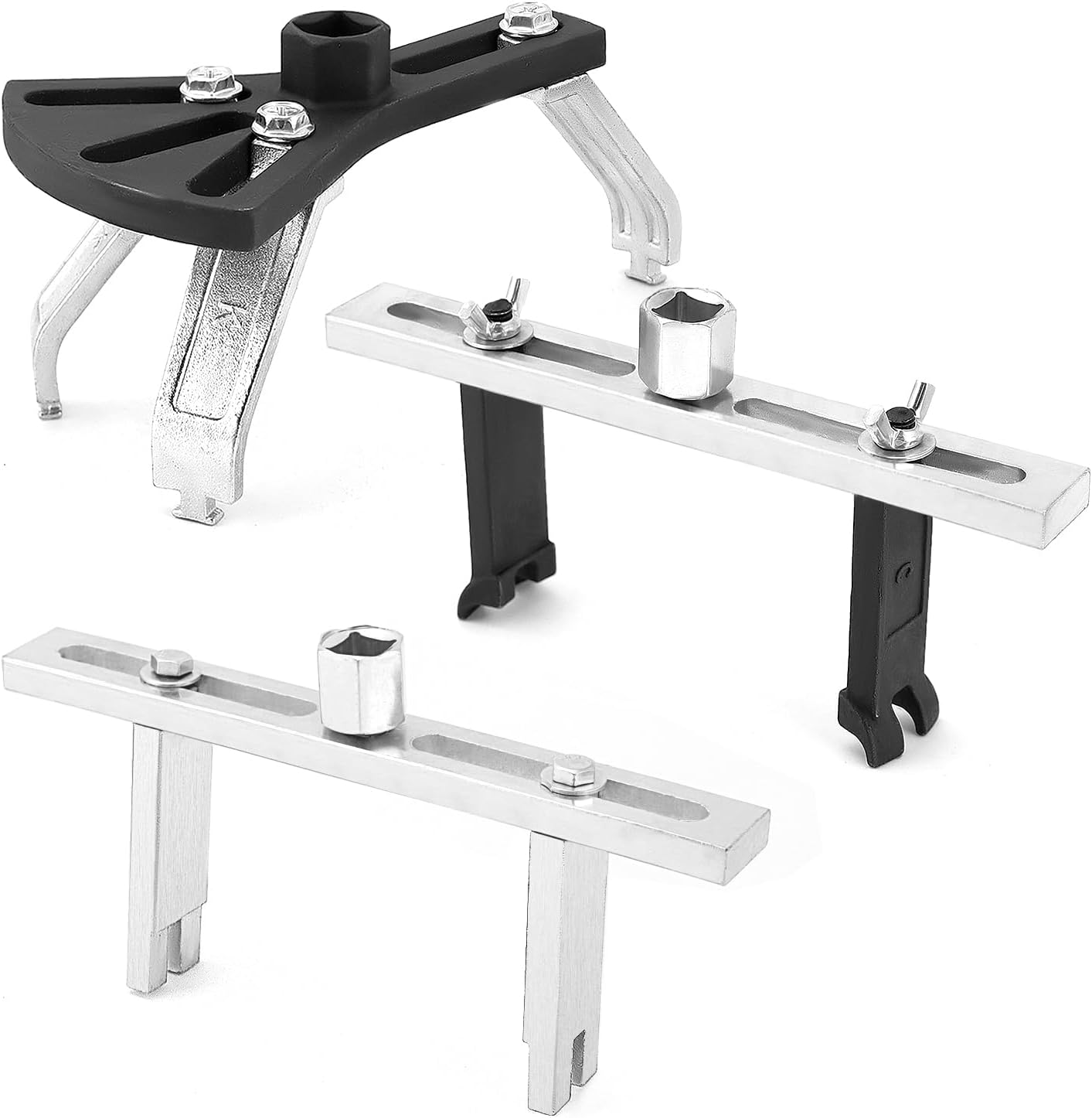 QWORK 3 Pieces Universal Fuel Pump Removal Tool Set - Adjustable Lock Ring Spanner, Fuel Tank Lid Cover Remove Spanner, Fuel Pump Lock Ring Tool