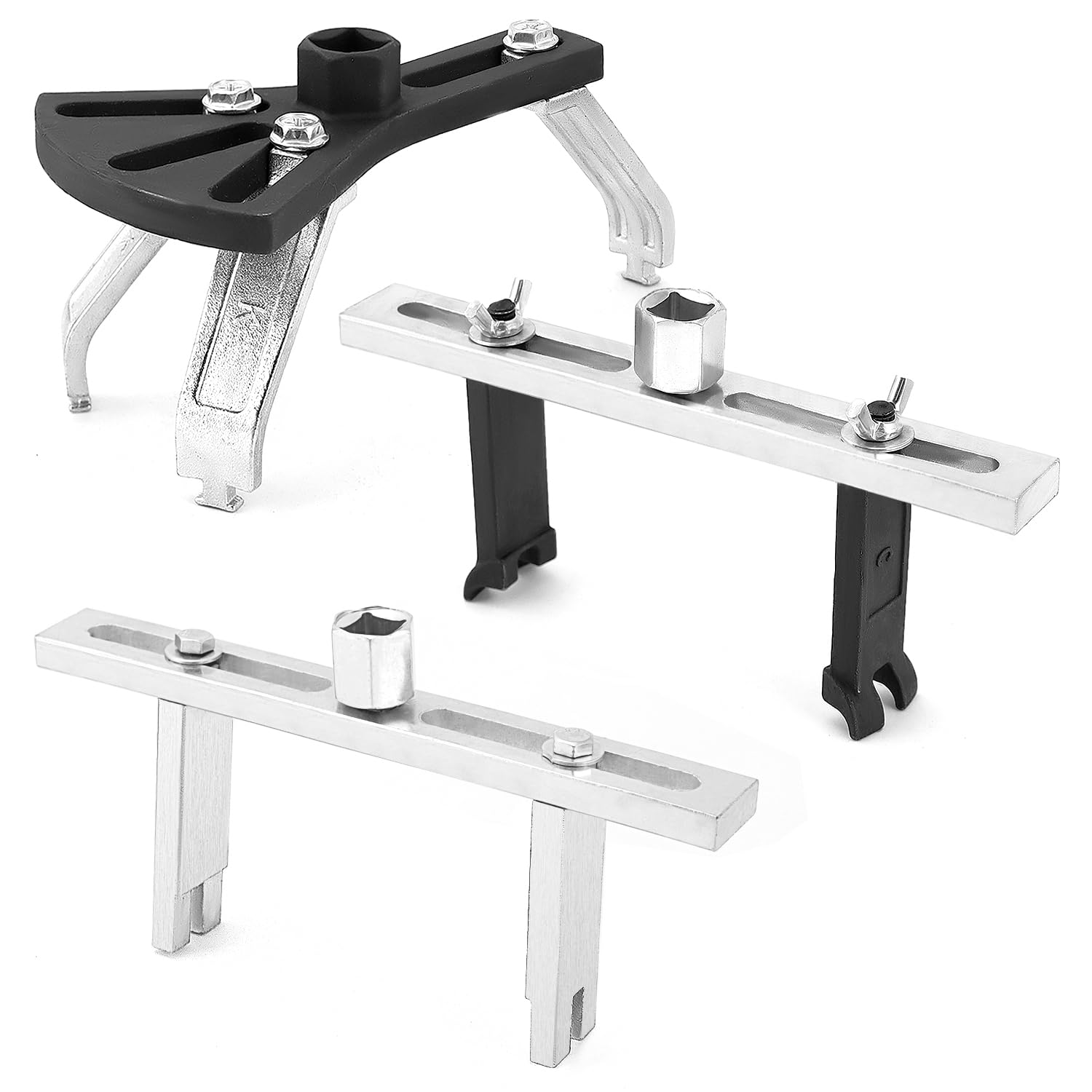 QWORK 3 Pieces Universal Fuel Pump Removal Tool Set - Adjustable Lock Ring Spanner, Fuel Tank Lid Cover Remove Spanner, Fuel Pump Lock Ring Tool, Humanized Design for Vehicle Fuel Tank Caps