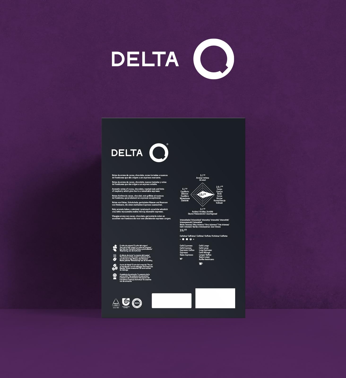 Delta Q 80 Capsules de Café MythiQ, Intensité 15 | Compatibles avec les Machines Delta Q, Espresso Intense aux Notes de Cacao, Chocolat et Noix Grillées, Fabriqué en Portugal
