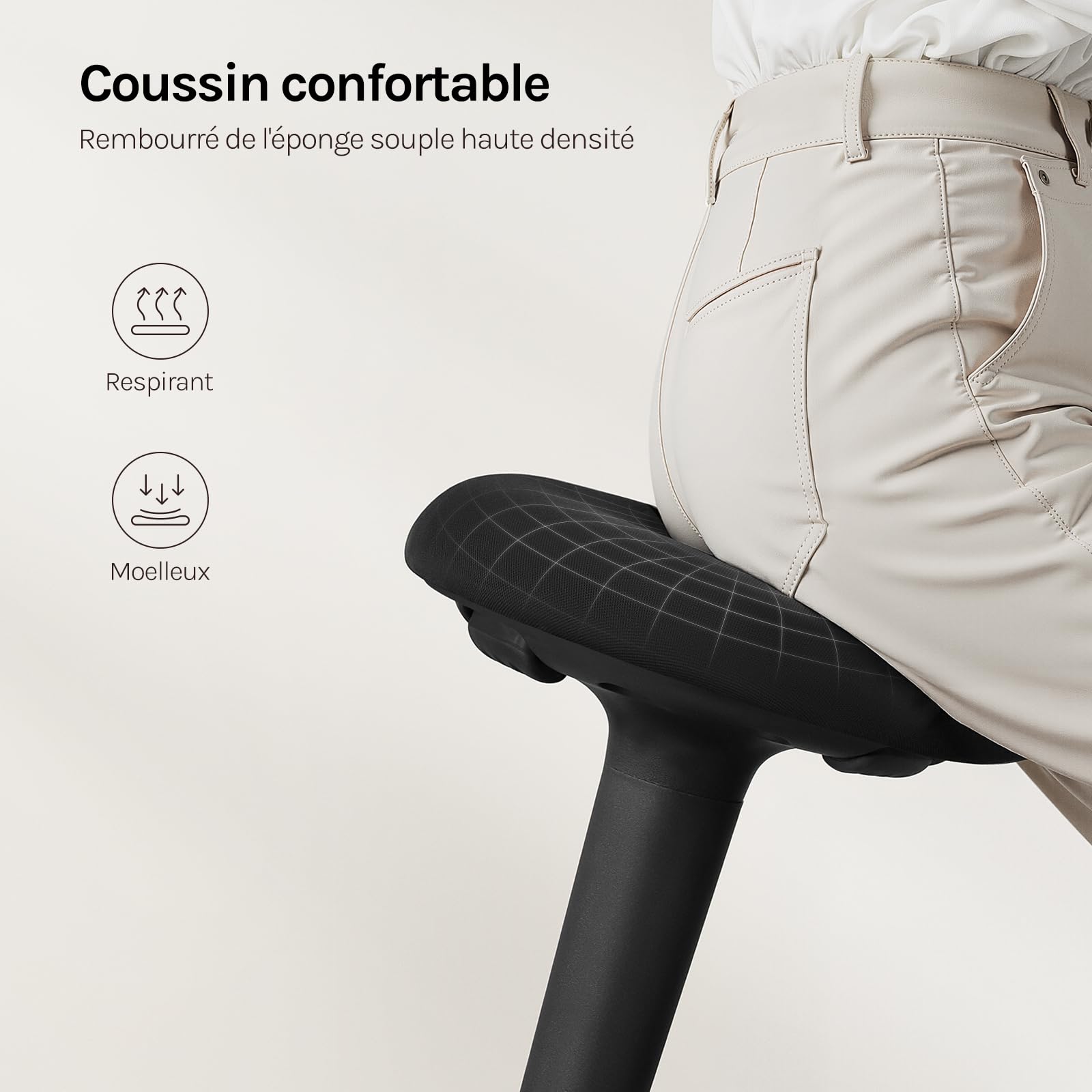 WOLTU Tabouret Ergonomique à Bascule, Tabouret Dynamique, Siège Assis-Debout Pivotant, Hauteur Réglable 55,5 à 74 cm, pour Bureau à Domicile, Noir