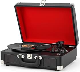 Toca Disco Vinil, Vitrola, Equipado com Porta USB, Saída para Fones de Ouvido, com Função Alto-Falantes, Compatível com Discos de 7, 10 e 12 Polegadas, Tocador de Vinil, Toca Discos, Bivolt, Preto