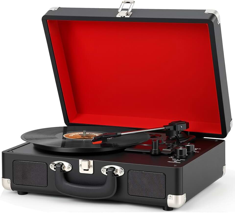 Toca Disco Vinil, Tocador de Vinil, Toca Disco, Equipado com Porta USB, Saída para Fones de Ouvido, com Função Alto-Falantes, Compatível com Discos de 7, 10 e 12 Polegadas