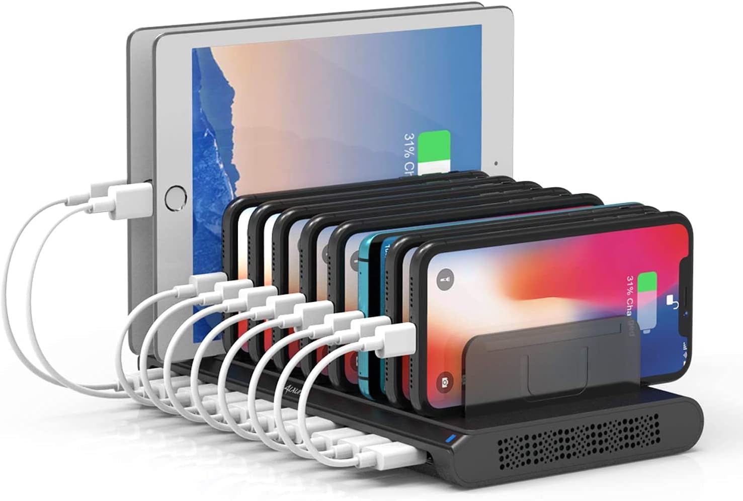 285W Caricatore USB C Multiplo, YSYFAD 6 Porte Stazione di Ricarica con Schermo LED Fast