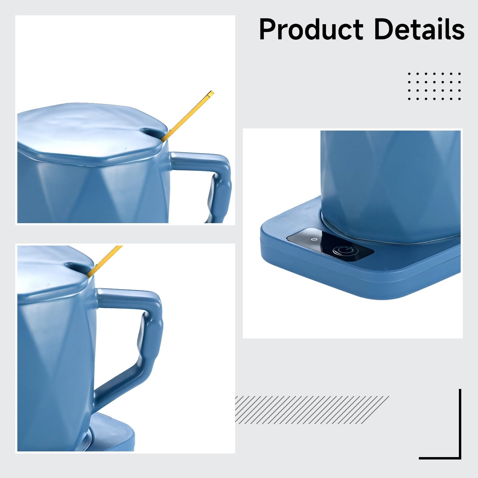 Mug Warmer with 55°C Ceramic Heat Control, Heating Pad, Blue, Key Button, Gift Box, Us Plug Included