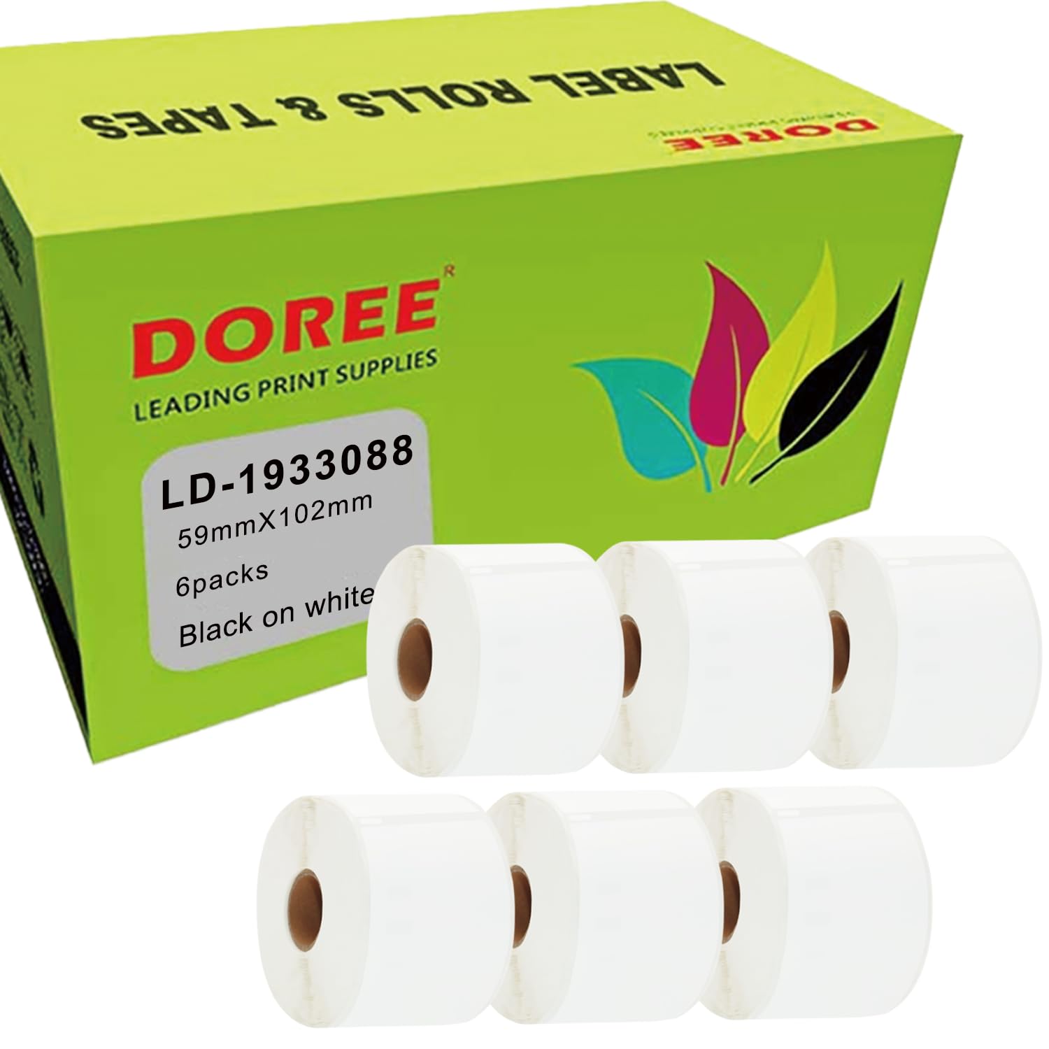 Doree 1933088 strapazierfähige LabelWriter-Etiketten, 59x102mm (300 einzelne Aufkleber pro Rolle), kompatible Geräte: LabelWriter 4XL, 450, 450 Twin Turbo. (6 Rollen)