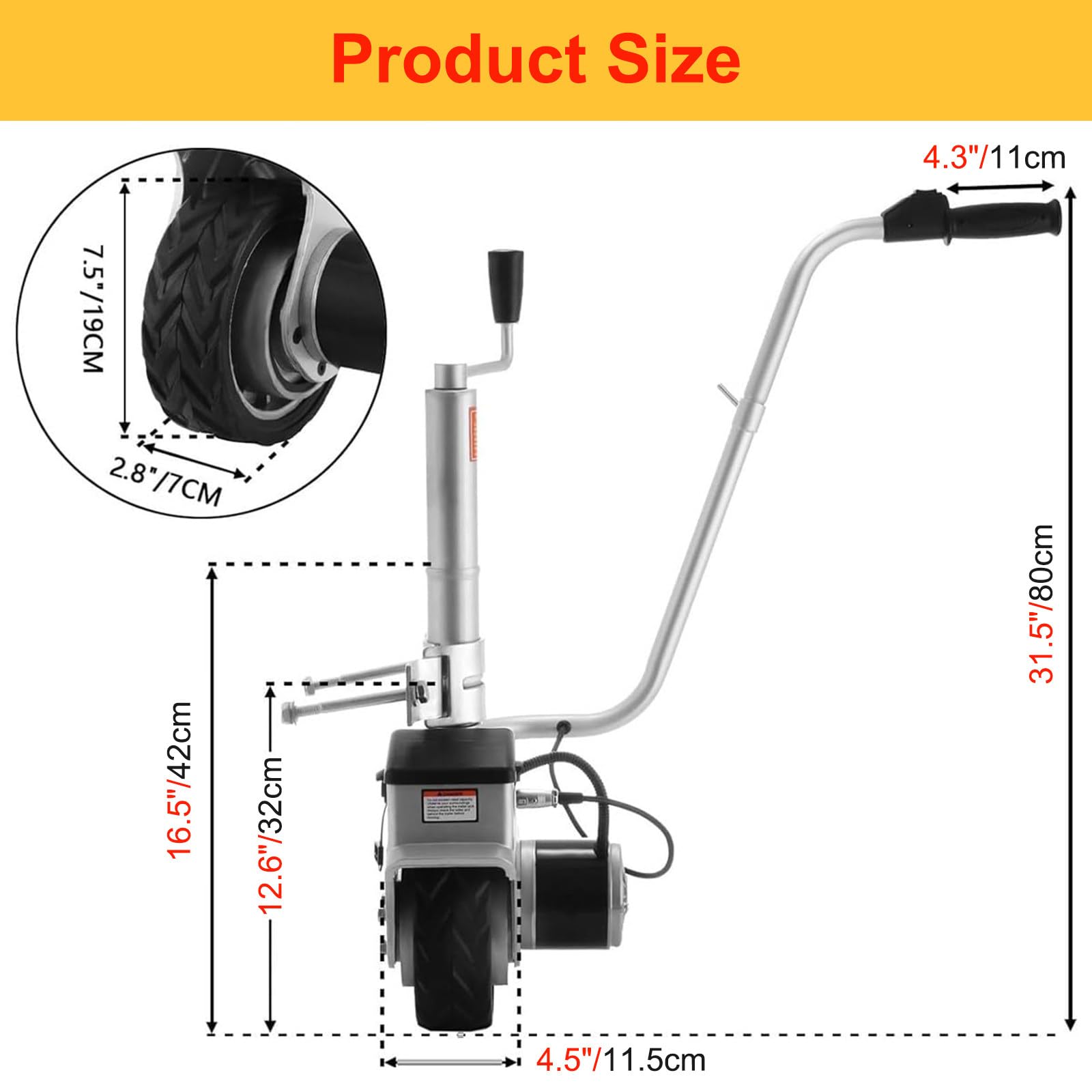 Heavy Duty Trailer Mover 12V 350W, Elektryczny Napęd Kół Podporowych do Przyczep Kempingowych, łodzi, Przyczep Kempingowych, Maks. ładowność 5000 Funtów (2270 Kg)