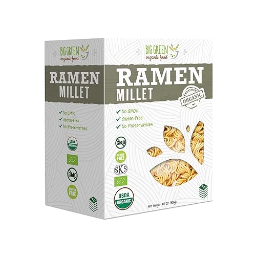 Big Green Organic Food - Ramen de mijo orgánico, sin gluten, sin lectina, sin OMG, vegano, alternativa de trigo y arroz (2.11 onzas (paquete de 60)) disponible en Yaxa Venezuela
