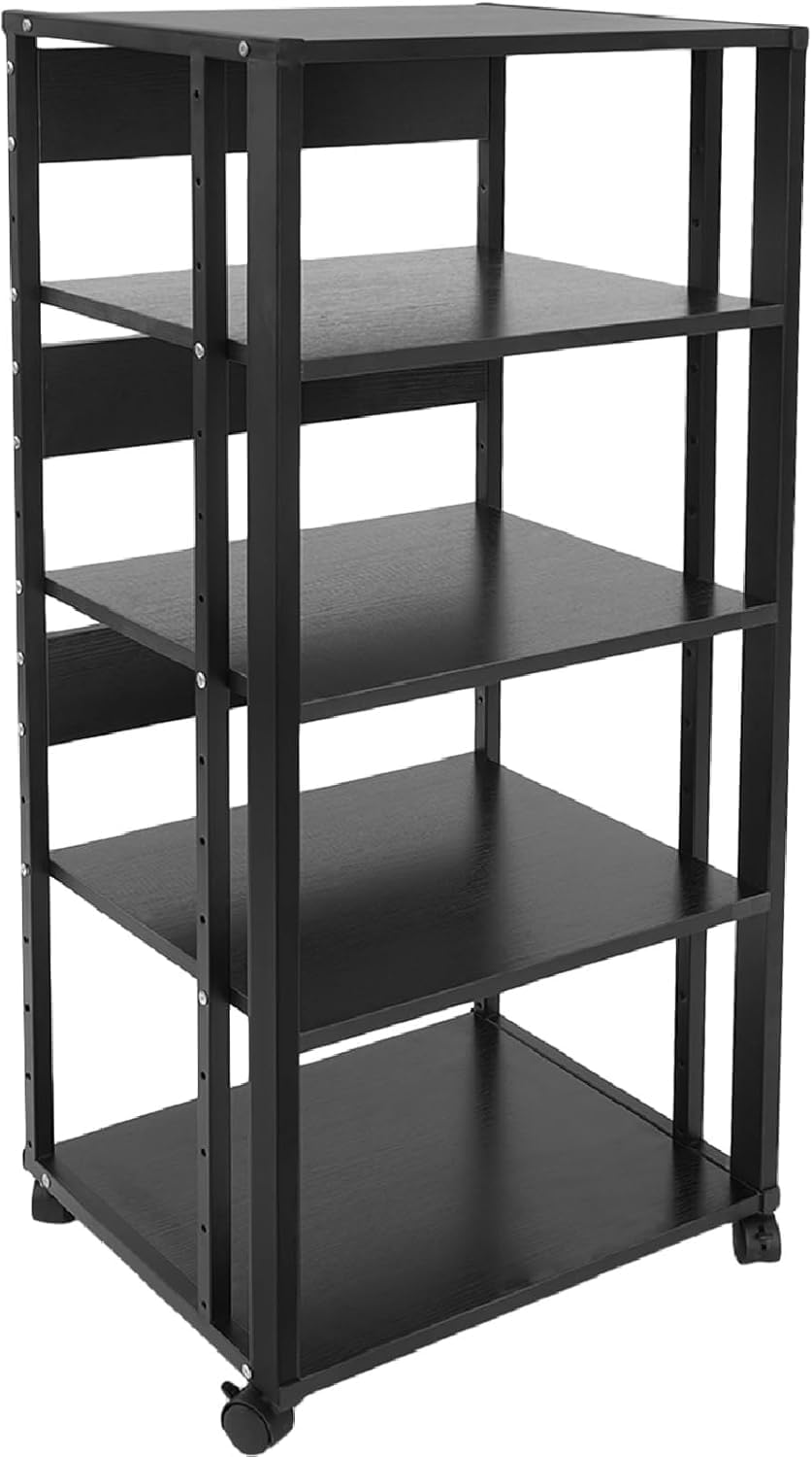 5-Tier AV Media Stand Rack, Audio Component Stand HiFi Racks with Wheels, Multimedia Storage Tower Entertainment Organizer for Stereos, Gaming, DVD Players