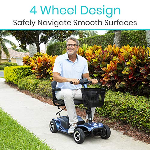 Vive 4 Wheel Mobility Scooter - Electric Powered Wheelchair Device - Compact Heavy Duty Mobile for Travel, Adults, Elderly - Long Range Power Extended Battery with Charger and Basket Included