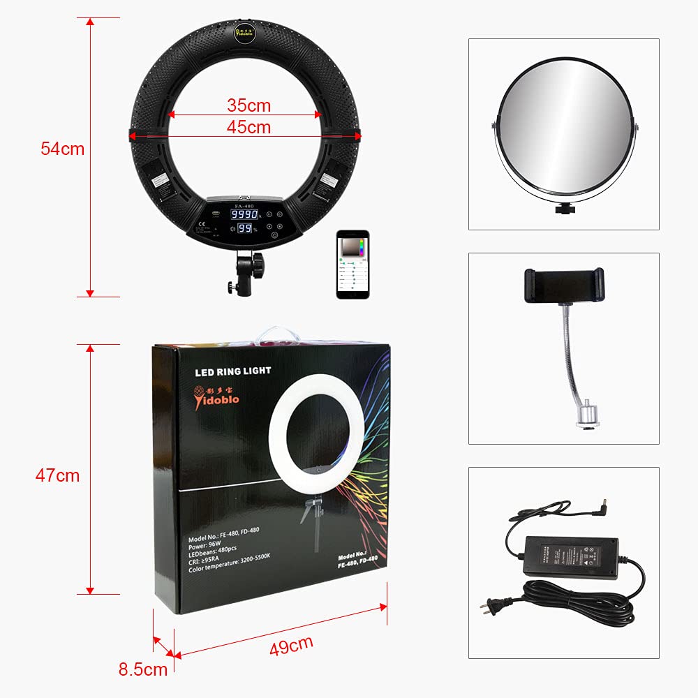 18 Pouces 2800K-9900K 96W Kit de lumière annulaire à LED de contrôle Bluetooth pour éclairage de Photographie, Maquillage, Prise de Vue vidéo Youtube (sans trépied ni Sac)
