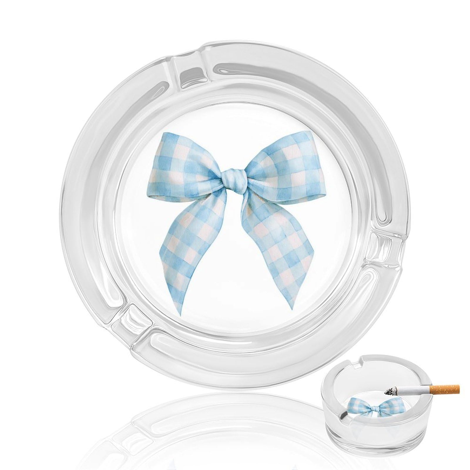 Elegant Bow Pale Blue Ribbon Feminine Aesthetic Glass Ashtray for Cigarettes Portable Decorative Ash Trays for Home Office Decor