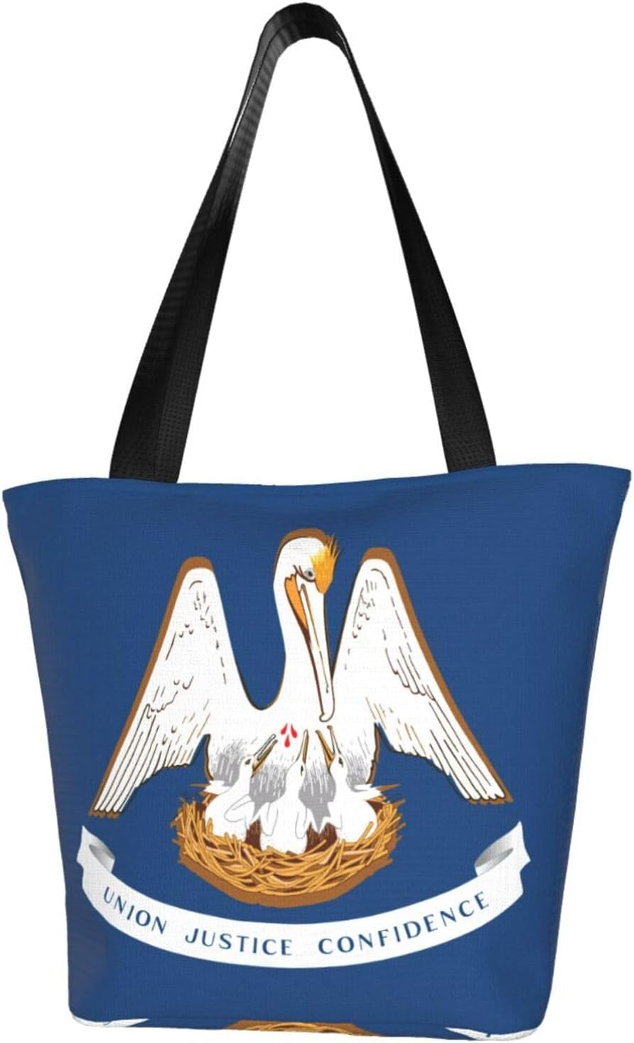 Louisiana State Flag Print Comfortable Summer Shoulder Bag Canvas Tote Travel Beach Hiking Shopping Weekend