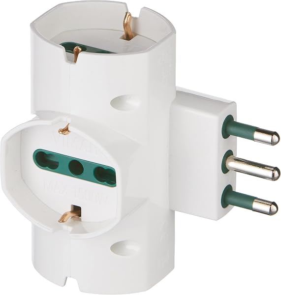 Vimar RI.00315.B Adattatore elettrico multiplo sfalsato verticale, 3 prese universali con protezione bambini SICURY, spina (grande) standard italiano tipo S17 2P+T 16 A - 1