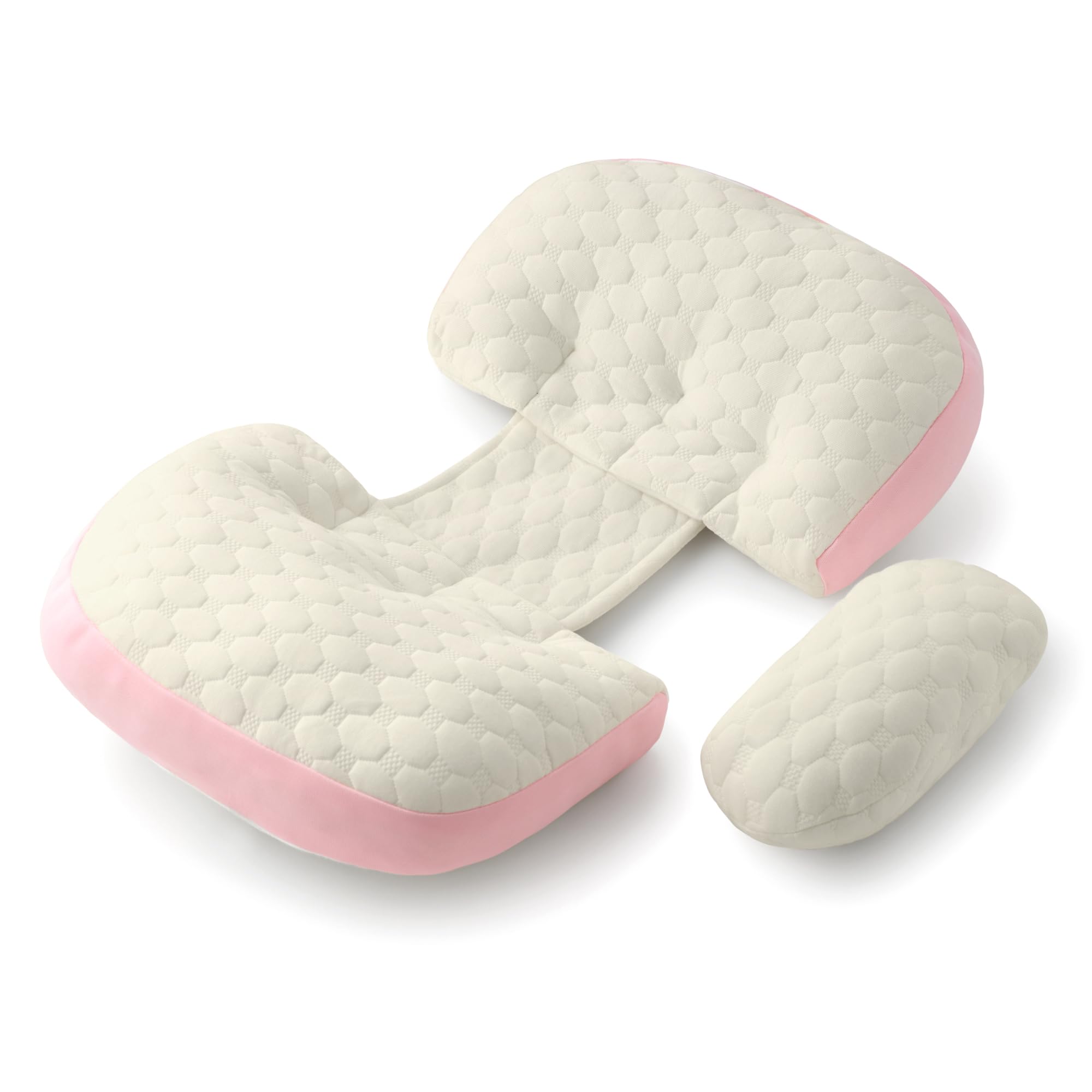 Frido Maternity Pillow | Dual Pregnancy Wedge Pillows for Back & Belly Support | Adjustable Butterfly Design | Travel-Friendly Pregnancy Pillow | Hypoallergenic Organic Cotton Cover, Baby Pink