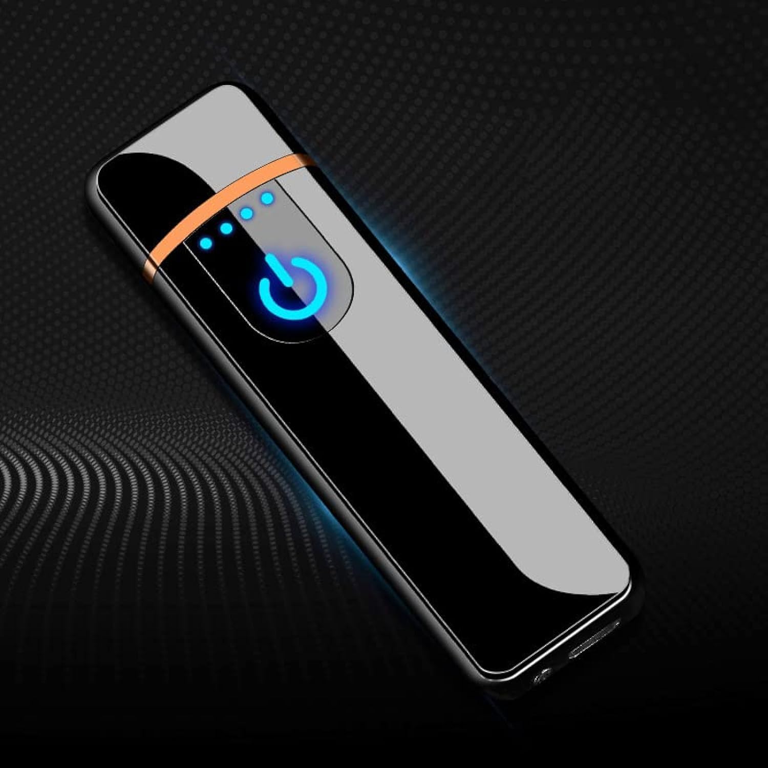 Rechargeable Metal-Body USB Electronic Lighter Windproof Touching Fingerprint LED Sensor Screen Double-sided Ignition Flameless and no-gas Lighter - Black