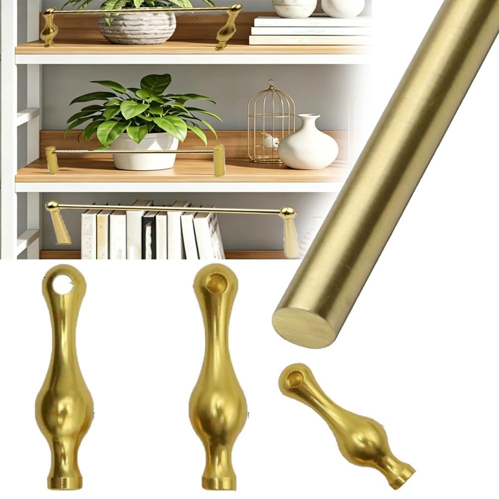 SVBVRFEEW Gold Shelf Guardrail Set Metal Gallery Rails Anti-Fall Railing Decorative Guard Fence 12 16 20 24 48 52in Aluminum Shelf Rail Cabinet Shelves Tipping Rod(Gold-b,32in/81.3cm)