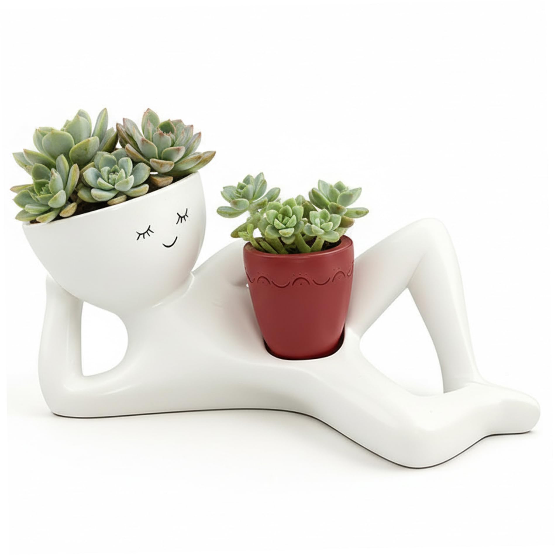 Gcroet Blue Funny Planter Pot For Succulents, Cute Lazy Guy Resin Face Pot With Drainage, Unique Home And Garden Decor, For Plant Enthusiasts (Blue)..