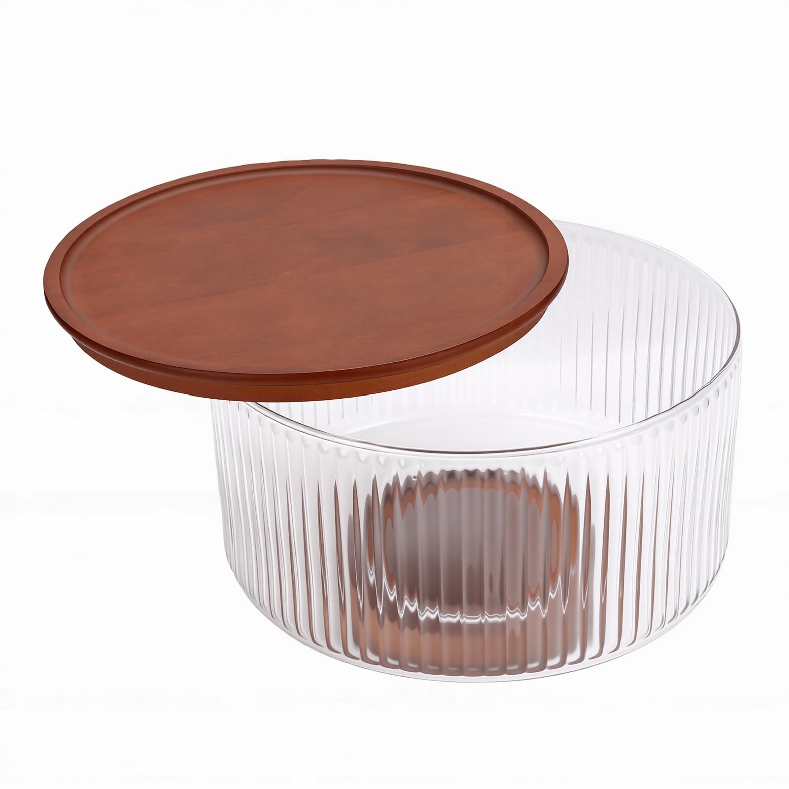 Karlak Saladier en Verre nervuré au Design élégant avec Base en Bois et Couvercle pour les Dîners de Famille 17,5 Cm (S)