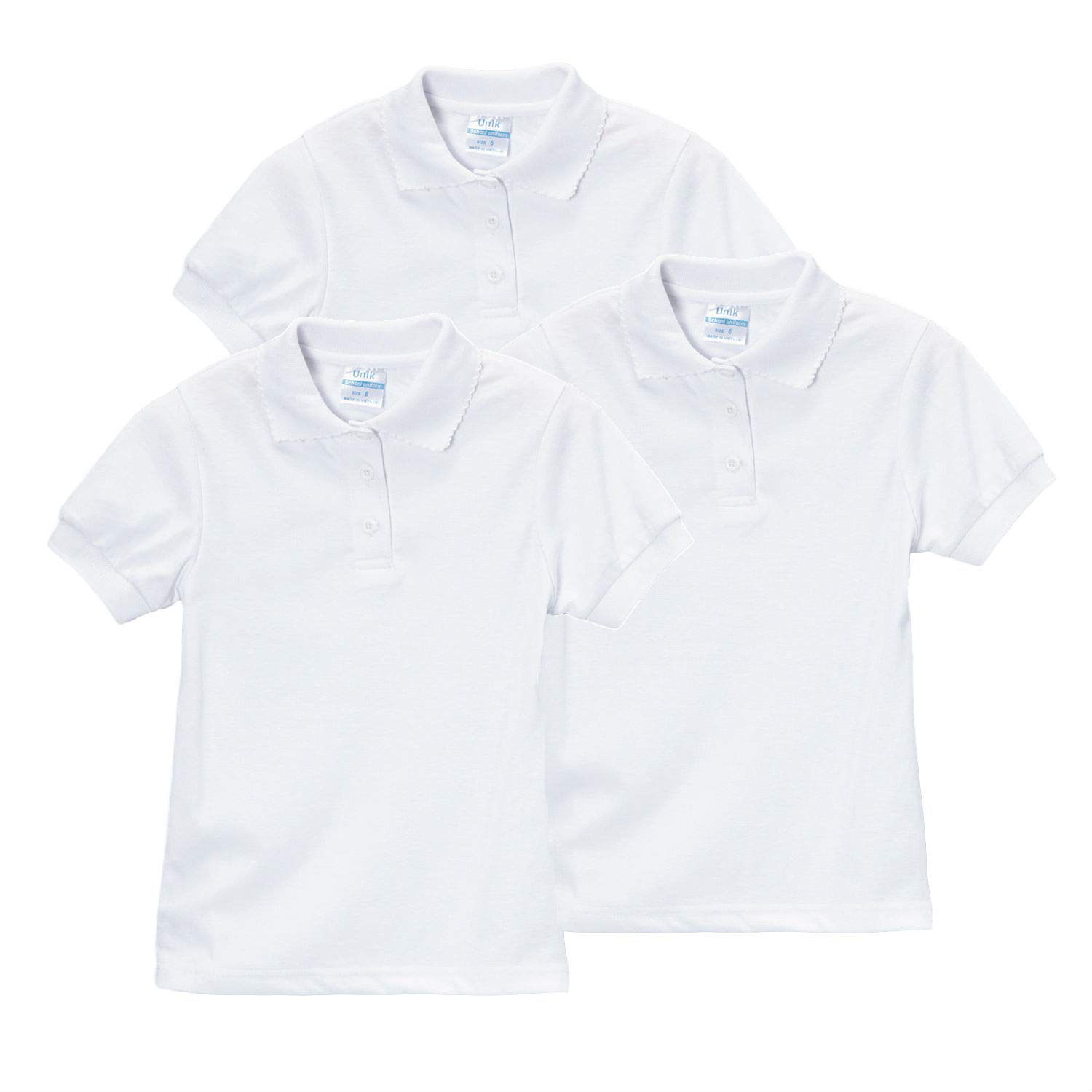 unik Girl's Uniform Polo Shirt Short Sleeve White Navy Sky Blue Red Green Pink