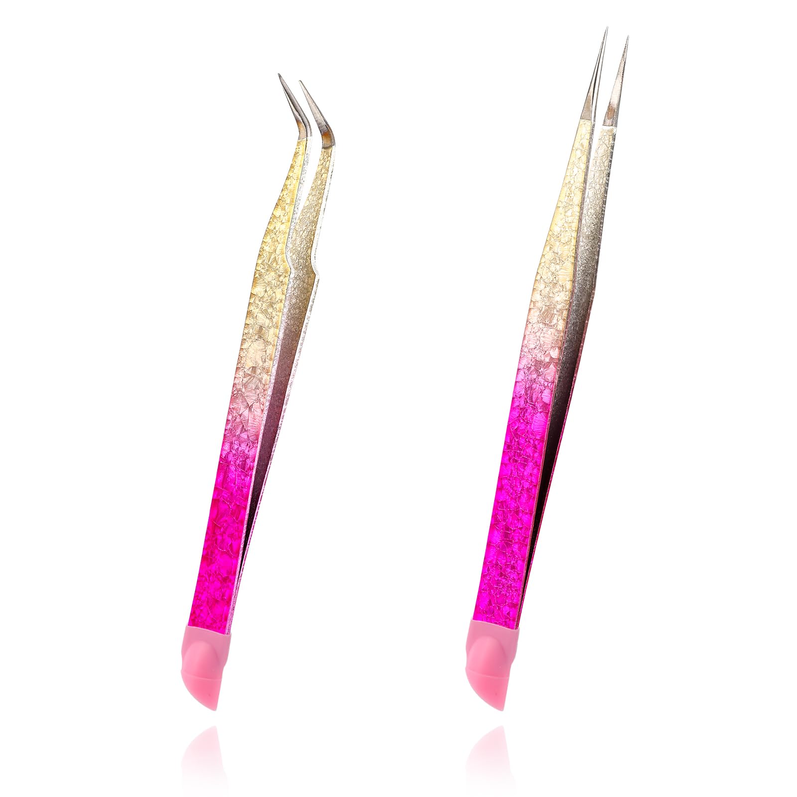 2 PCS Double Ended Nail Art Tweezers, Stainless Steel Straight and Curved Tip Tweezers with Silicone Pressing Head for Eyelash Extensions,DIY Crafts, Nail Art, Scrapbooking,Jewelry Making