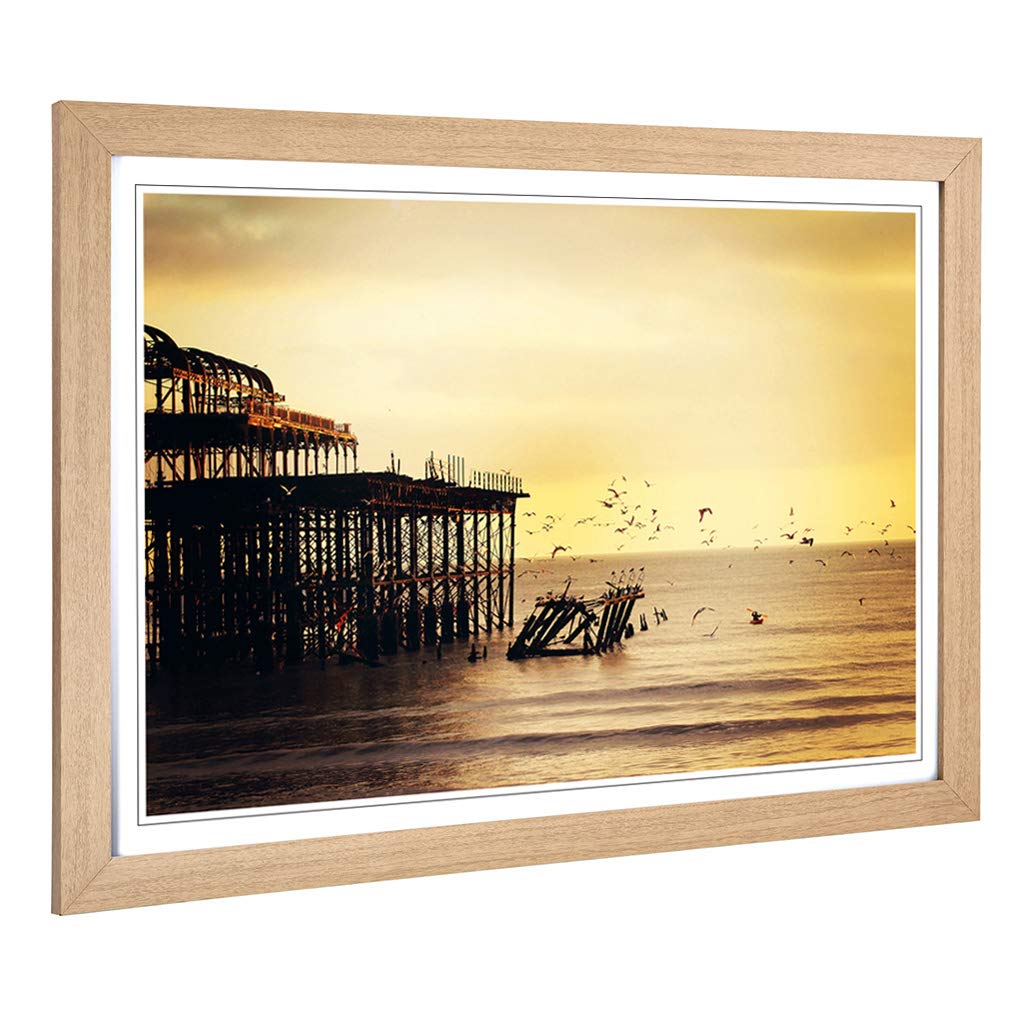 Big Box Art Framed Print of West Pier Brighton Seascape Design | Wall Art Picture | Home Decor for Kitchen, Living, Dining Room, Bedroom, Hallway, Office, Oak, A2 / 24.5x18 Inch / 62x45cm